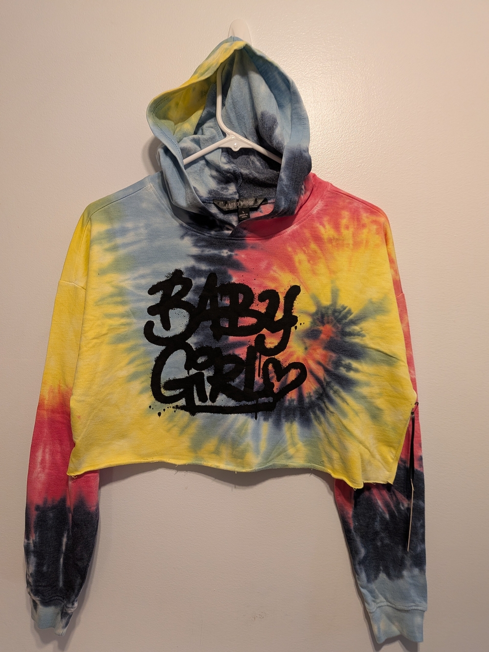 Tie-Dye Cropped Hoodie with 'BABY Girl  Graphic